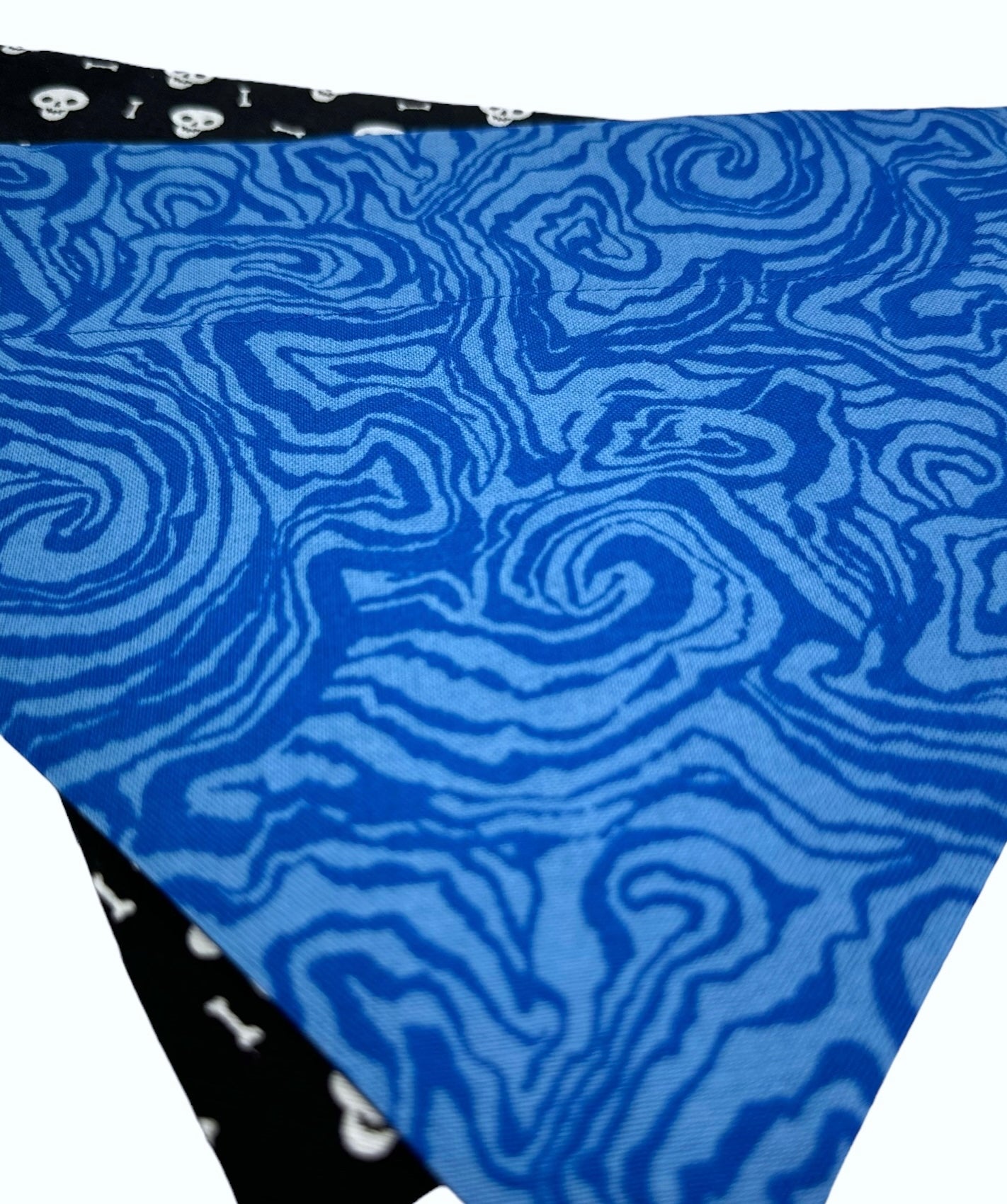 Geode Blue and Glow-in-the-Dark Bones Handmade Reversible Slip-on Bandana