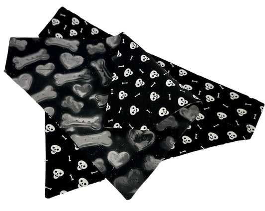 Biscuits and Glow-in-the-Dark Bones Handmade Reversible Slip-on Bandana