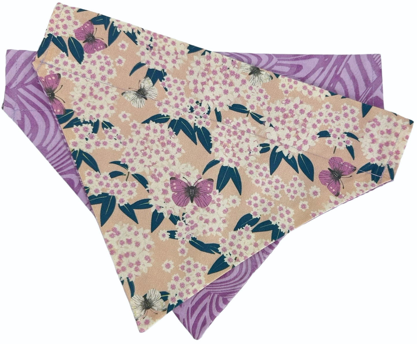 Butterflies and Purple Marble Handmade Reversible Slip-on Bandana