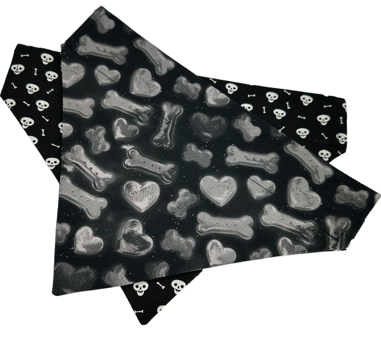 Biscuits and Glow-in-the-Dark Bones Handmade Reversible Slip-on Bandana