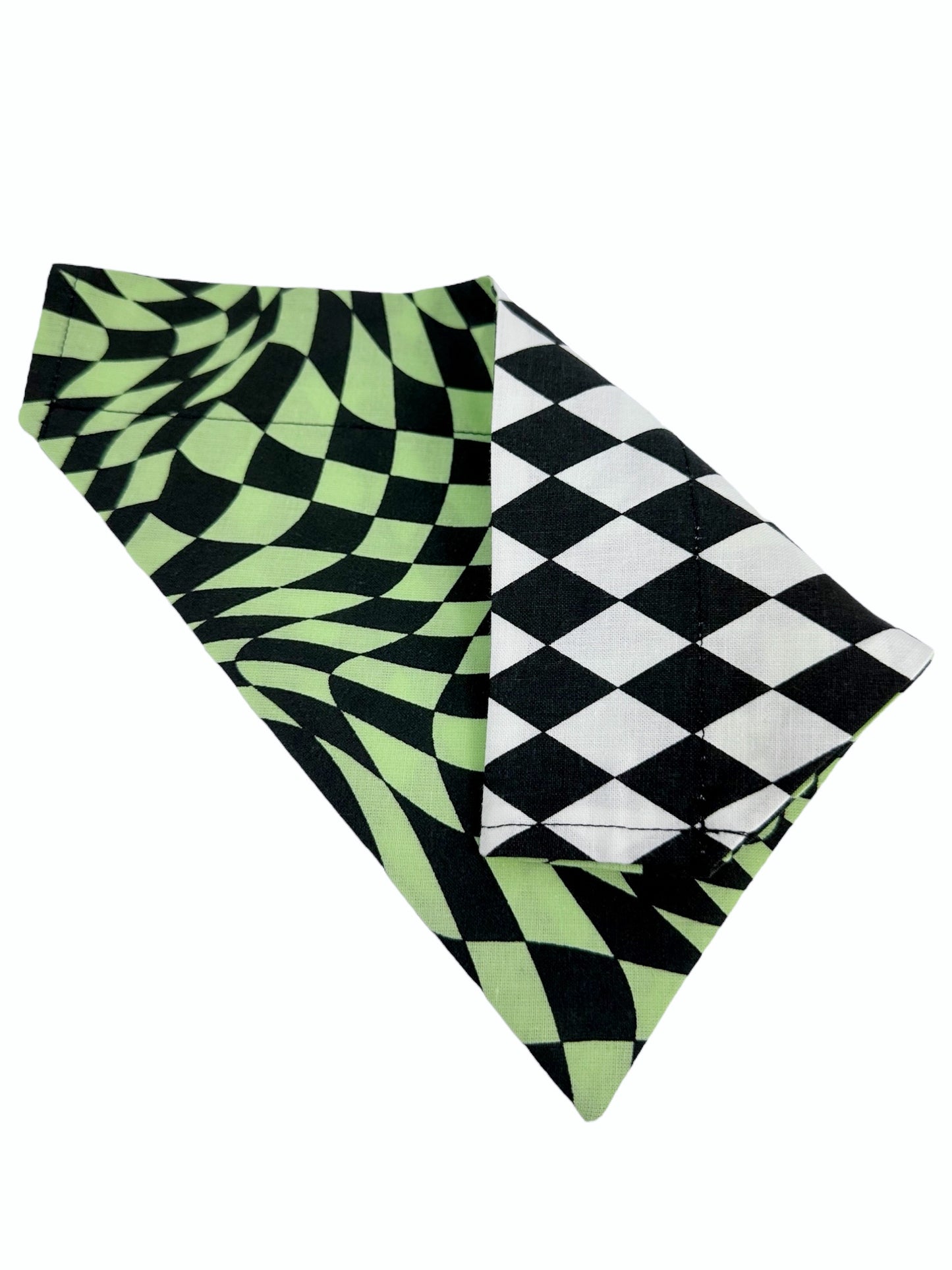 Harlequin and Warped Plaid Handmade Reversible Slip-on Bandana