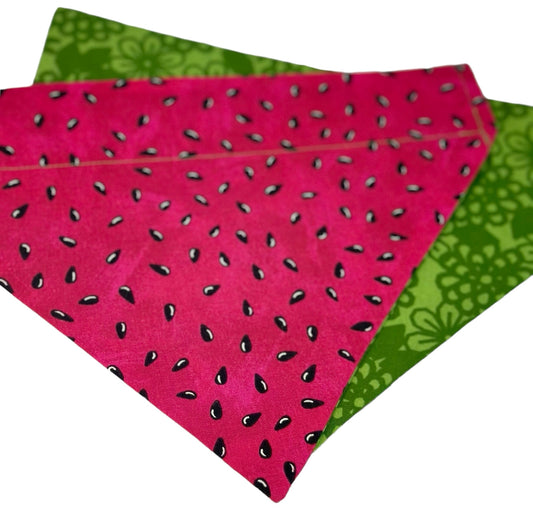 Watermelon and Dark Green Handmade Reversible Slip-on Bandana