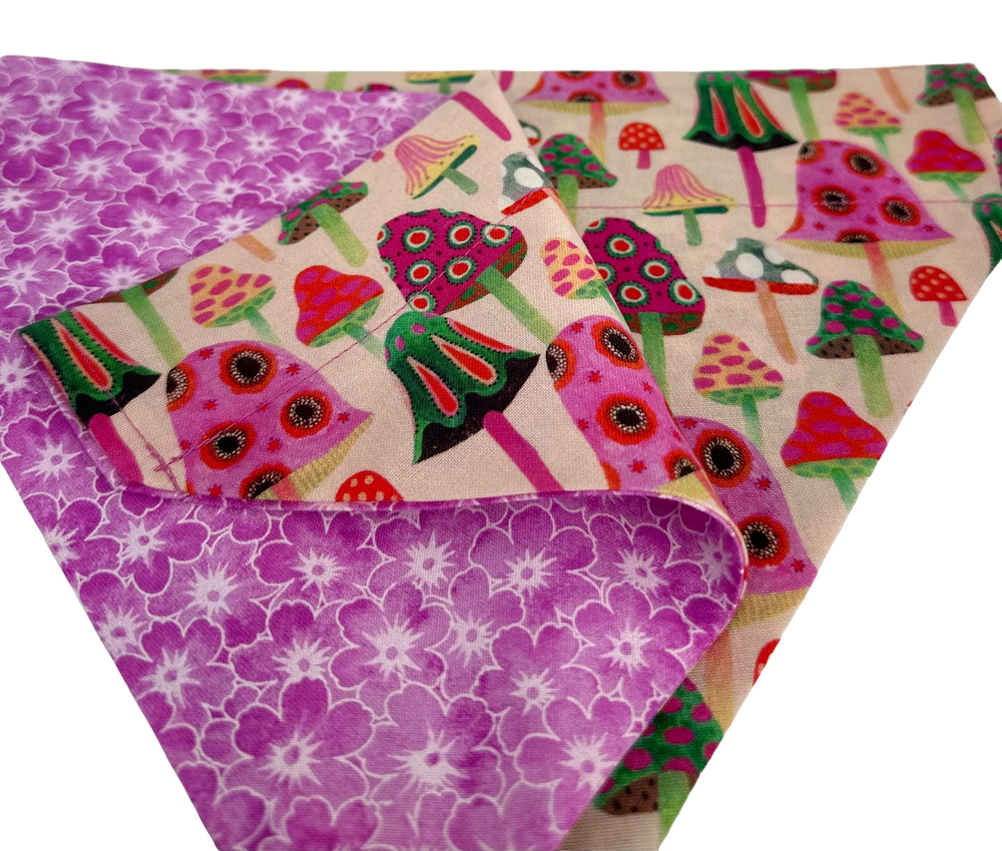 Flowers and Mushrooms Handmade Reversible Slip-on Bandana