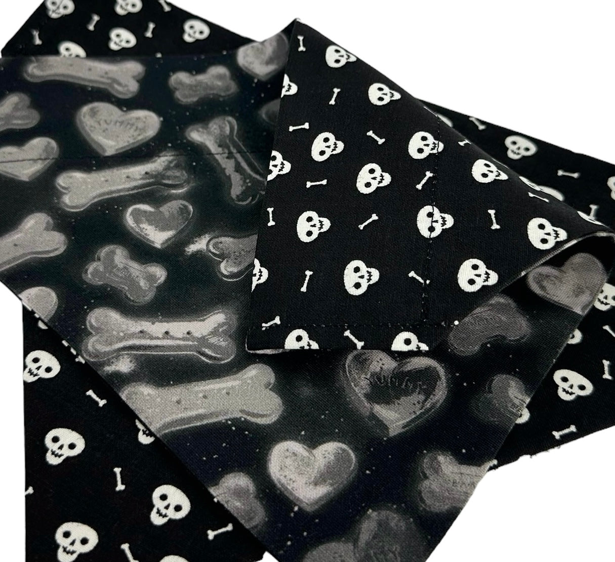 Biscuits and Glow-in-the-Dark Bones Handmade Reversible Slip-on Bandana