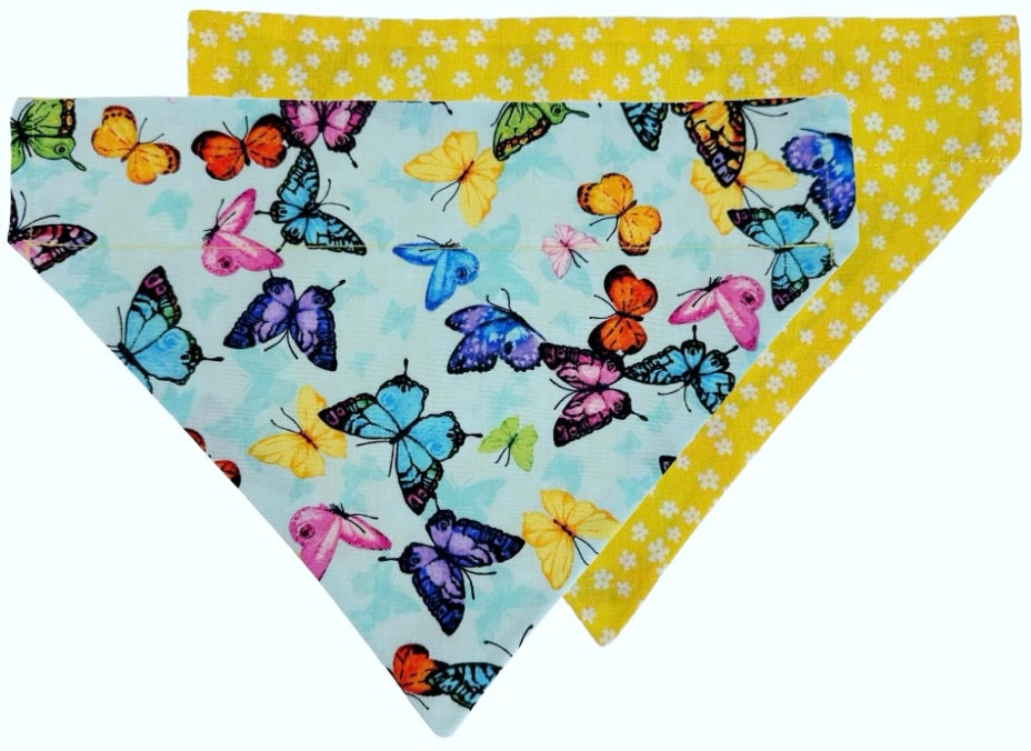 Butterflies and Yellow Flowers Handmade Reversible Slip-on Bandana