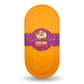 An orange oval lick mat is displayed. The grooves in the lick mat are well spaced and appear easy to clean.